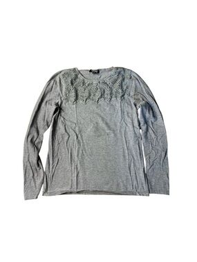 Buffalo David Bitton Grey Lace Yoke Long Sleeve Top - Size L